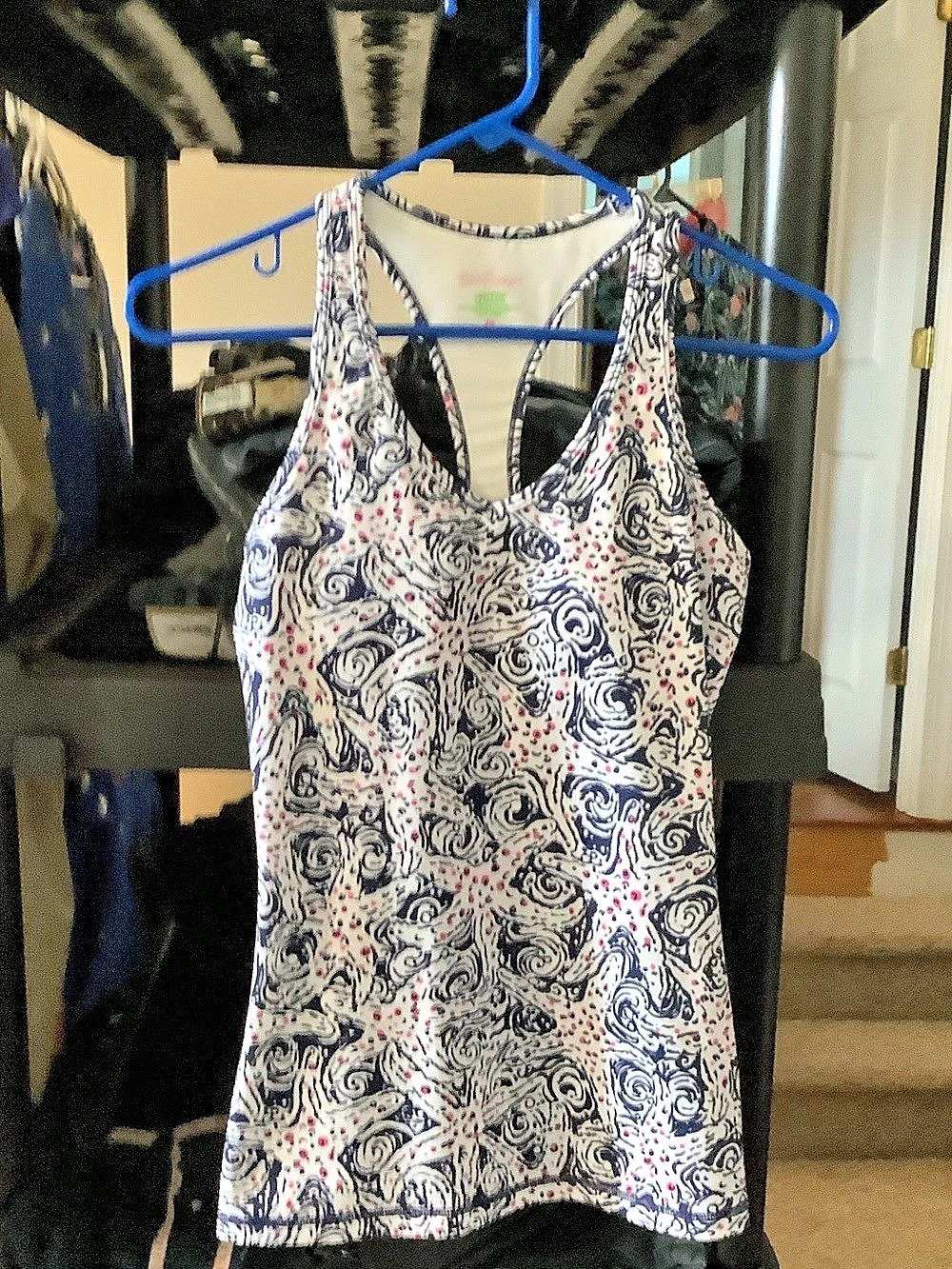 Lilly Pulitzer Abstract Racerback Tank in White & Blue Size Small